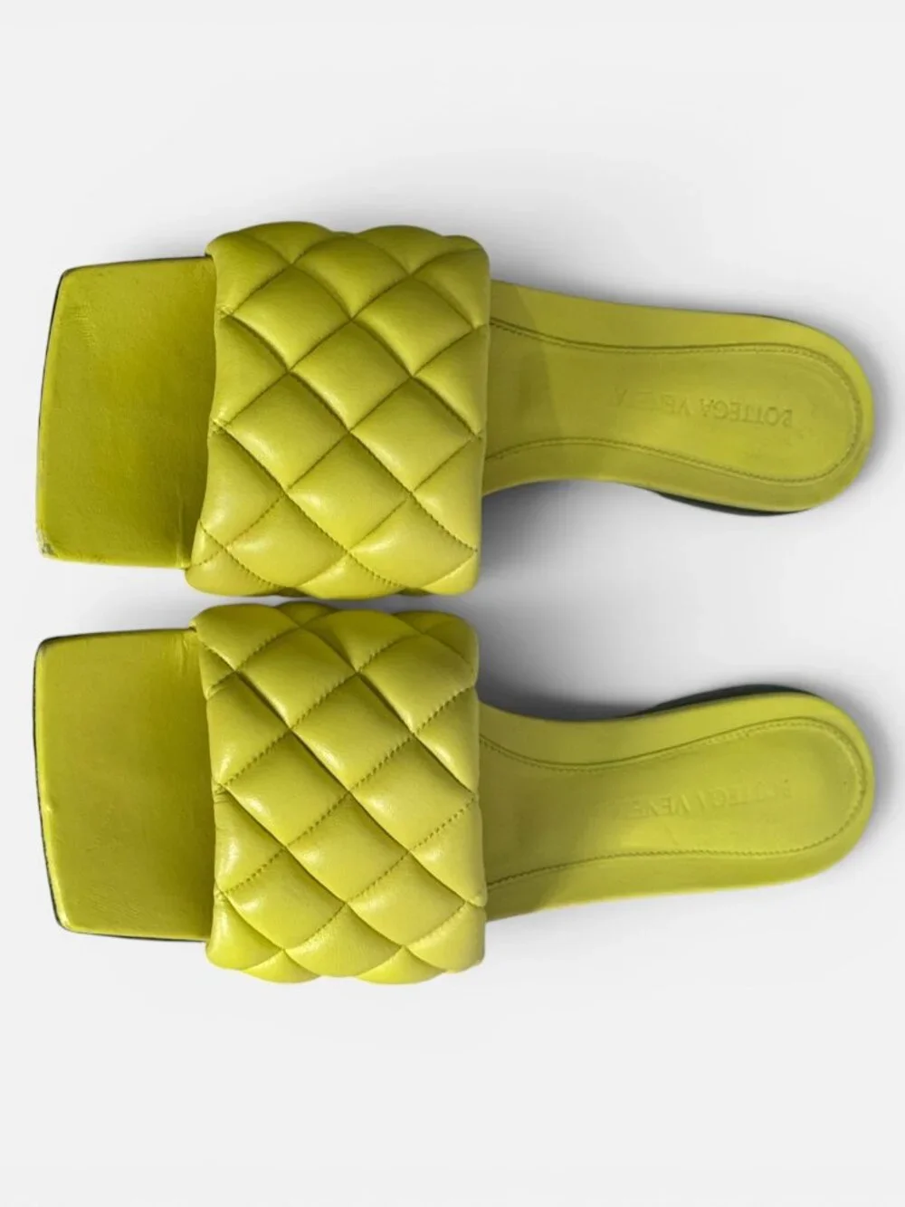Bottega Veneta Padded Flat Slides Pear Yellow Quilted Leather Sandal EU 37 US 7 - Picture 4 of 16